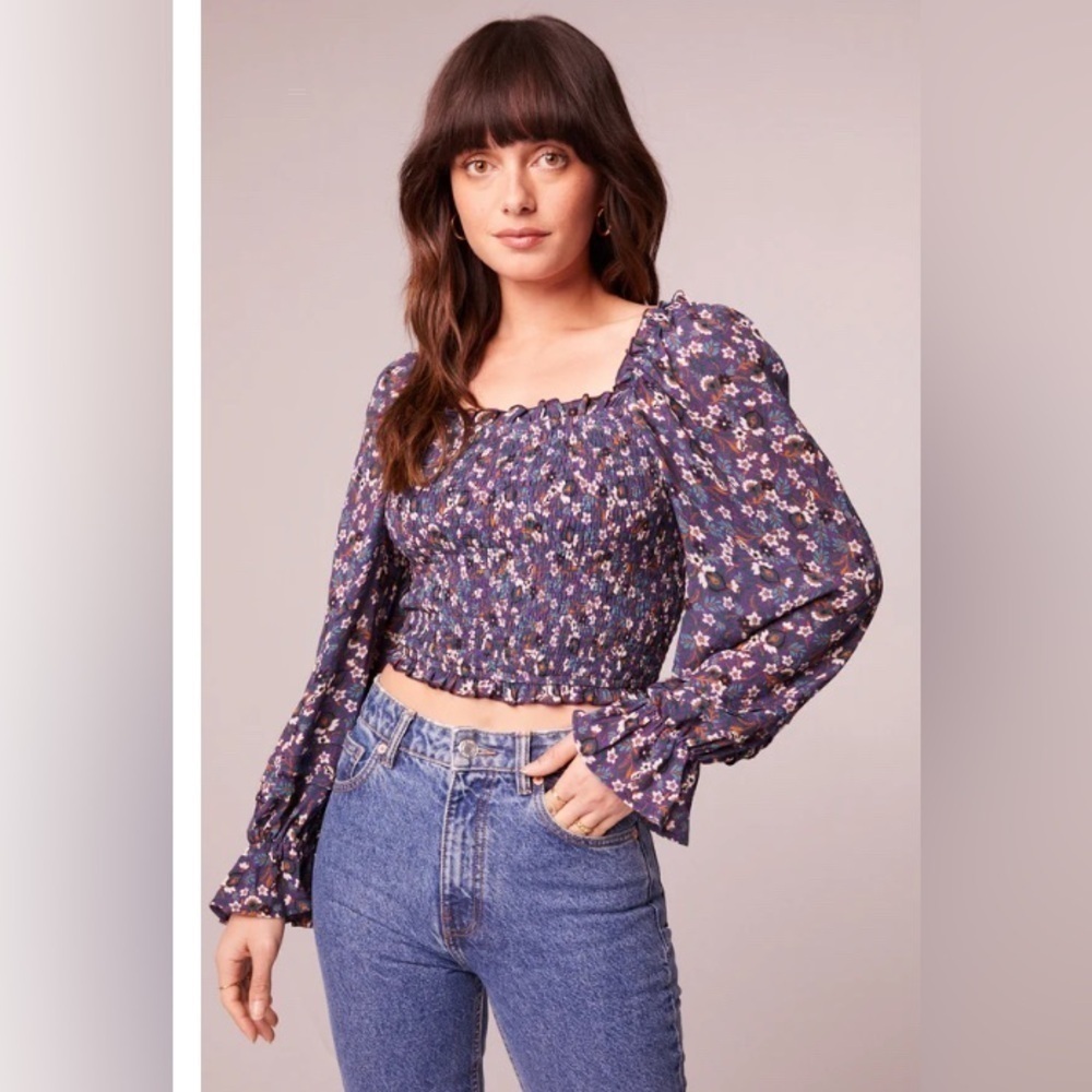 NWT Band of the Free Boho Cottagecore Prairie Purple Ditsy Floral Crop Top Small